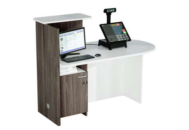 Immagine di Postazione reception Concept - 145 x 83 x 117 cm - bianco/frassino toscano