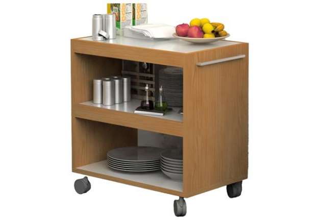 Immagine di Carrello angolo Ristoro - su ruote - 70 x 43,8 x 73 cm - bianco/noce chiaro