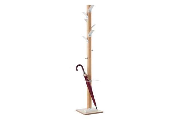 Immagine di Appendiabiti Easycloth - con portaombrelli - 6 posti - 35 x 35 x 180 cm - legno/bianco - Paperflow