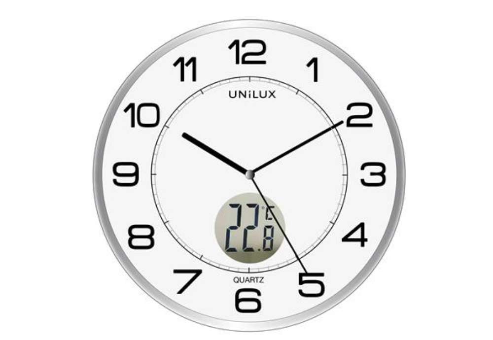Immagine di Orologio da parete Tempus - con termometro - diametro 30 cm - bianco - Unilux