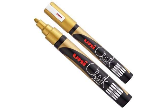 Immagine di Marcatore a gesso liquido Uni Chalk Marker - punta tonda da 1,80-2,50mm - oro - Uni Mitsubishi