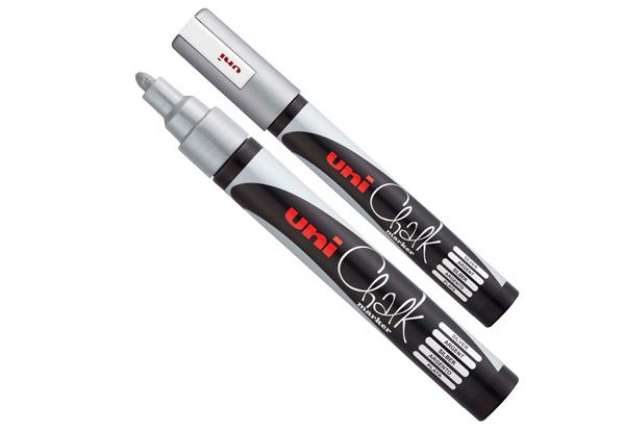 Immagine di Marcatore a gesso liquido Uni Chalk Marker - punta tonda da 1,80-2,50mm - argento - Uni Mitsubishi