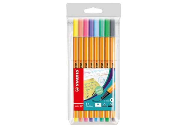 Immagine di Fineliner Point 88 - tratto 0,4 mm - colori assortiti pastel - Stabilo - conf. 8 pezzi