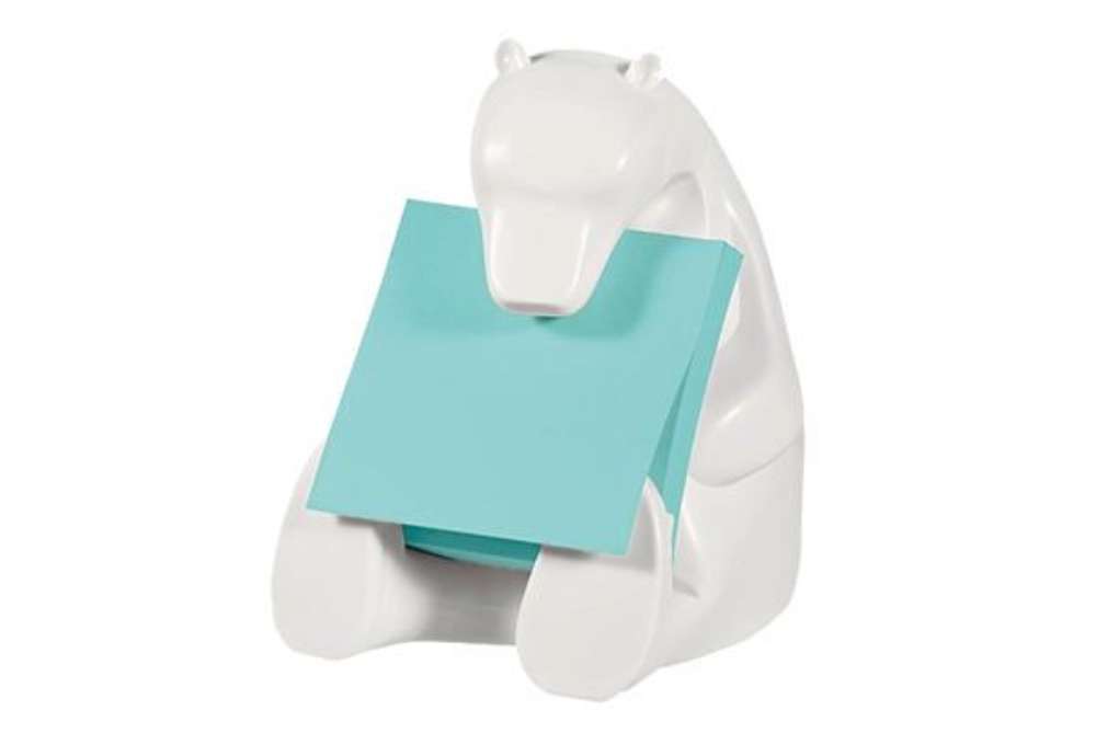 Immagine di Dispenser orso bianco + ricarica Post-it Super Sticky Z Notes azzurro - BEAR-330 - 76 x 76 mm - 90 f