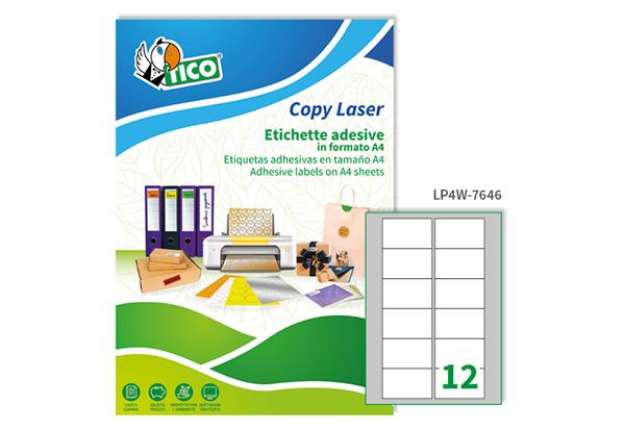 Immagine di Etichette adesive LP4W - in carta - angoli arrotondati - permanenti - 76,2 x 46,4 mm - 12 et/fg - 10