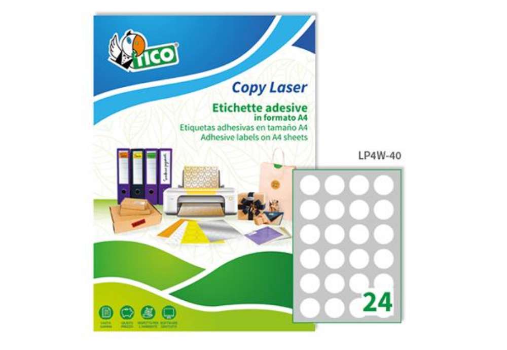 Immagine di Etichette adesive LP4W - in carta - con margini - permanenti - diametro 40 mm - 24 et/fg - 100 fogli