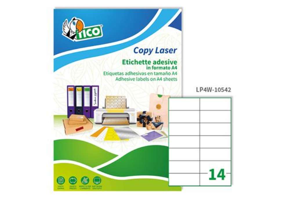 Immagine di Etichette adesive LP4W - in carta - permanenti - 105 x 42,3 mm - 14 et/fg - 100 fogli - bianco - Tic