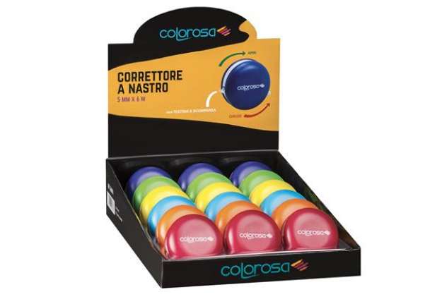 Immagine di Correttore a nastro - 5 mm x 6 mt - colori assortiti - Colorosa - expo 18 pezzi