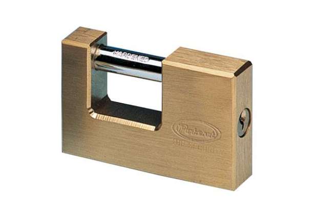 Immagine di Lucchetto corazzato per saracinesca - ottone massiccio - 7,7x5x1,6cm - oro - Metalplus
