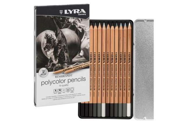 Immagine di Matite Rembrandt Polycolor - 3,7 mm - colori assortiti - Lyra - astuccio metallo 12 pezzi