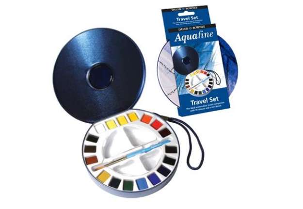 Immagine di Acquerelli Aquafine Godet - colori assortiti - Daler Rowney - scatola in metallo 18 acquerelli + pen