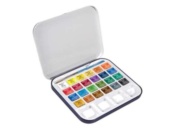 Immagine di Acquerelli Aquafine - colori assortiti - Daler Rowney -  scatola metallo 24 acquerelli + pennello +