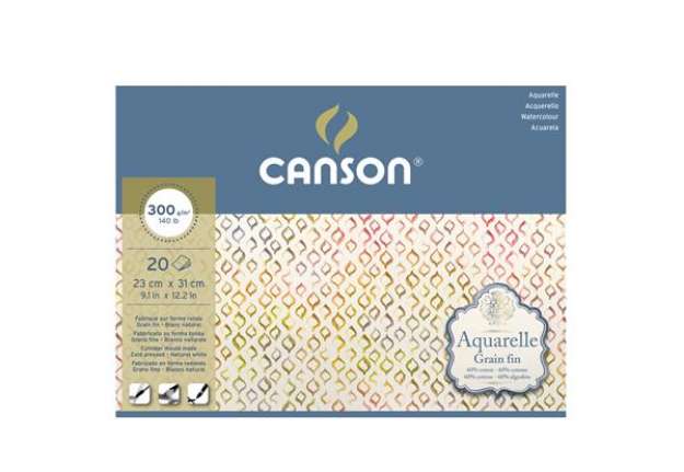 Immagine di Blocco collato 4 lati Aquarelle - 23x31 cm - 300 gr - 20 fogli - grana fine - Canson