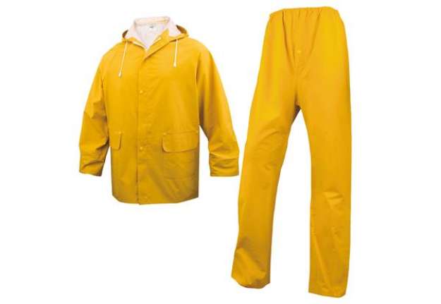 Immagine di Completo impermeabile EN304 - giacca + pantalone - poliestere/PVC - taglia M - giallo - Deltaplus