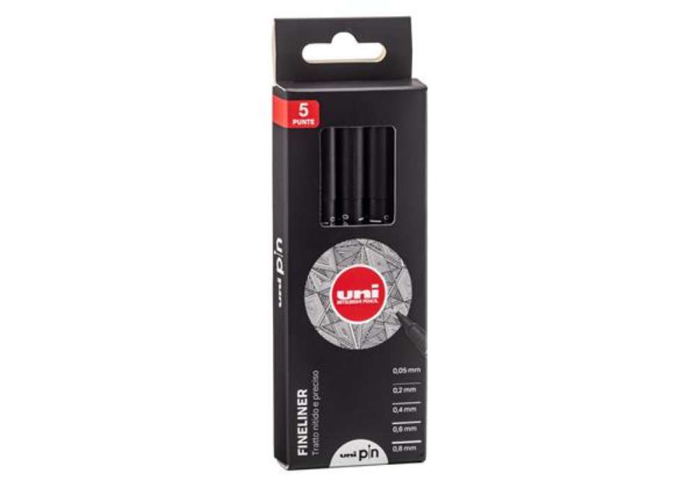 Immagine di Astuccio Pin fineliner - nero - Uni Mitsubishi - conf. 5 pezzi