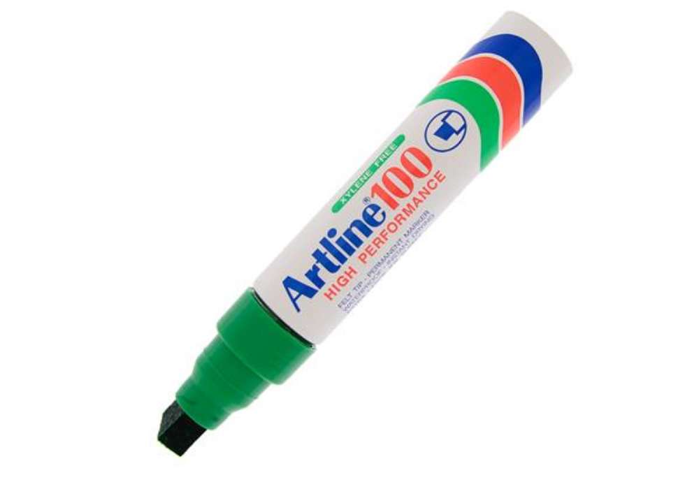 Immagine di Marcatore permanente A 100 - punta scalpello jumbo - 7,50 - 12,00 mm - verde - Artline