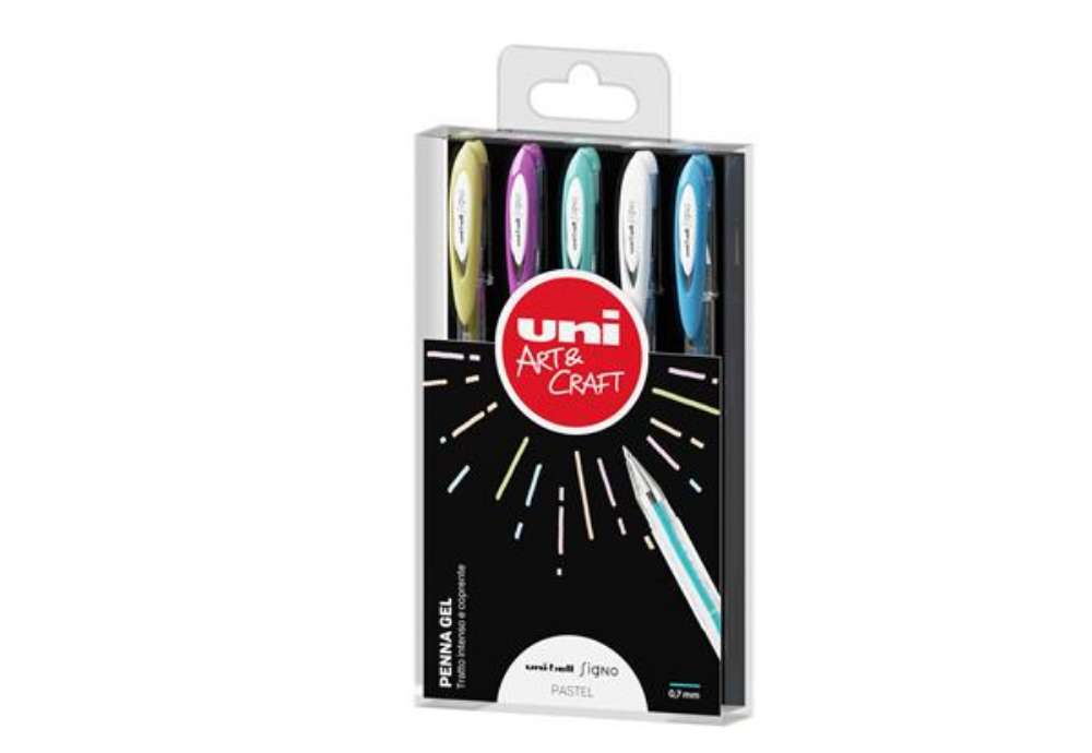 Immagine di Astuccio penna sfera gel gel UNI-BALL SIGNO - punta 0,7 mm - blu - Uni Mitsubishi - astuccio 5 pezzi