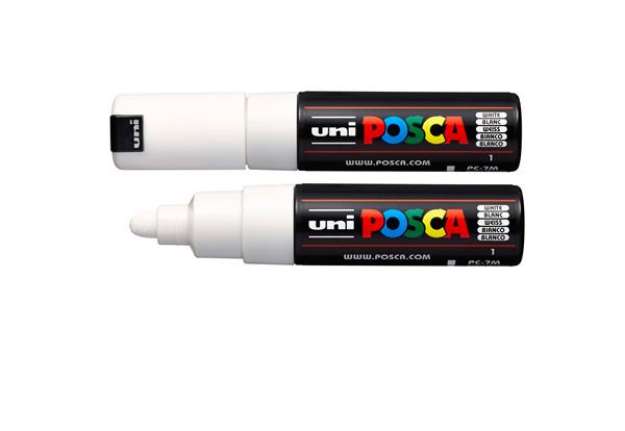 Immagine di Marcatore a base d'acqua Uni Posca  PC7M - punta tonda large 4,5 mm-5,5mm - bianco - Uni Mitsubishi