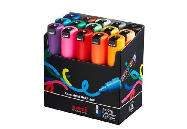 Immagine di Marcatore a base d'acqua Uni Posca  PC7M - punta tonda large 4,5 mm-5,5mm - colori assortiti - Uni m