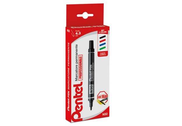 Immagine di Marcatore permanente N50 - punta tonda - astuccio 4 colori assortiti - Pentel