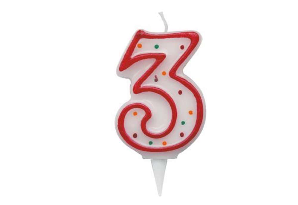 Immagine di Candelina Zuccherino - numero 3 - H 8.5 cm - Big Party