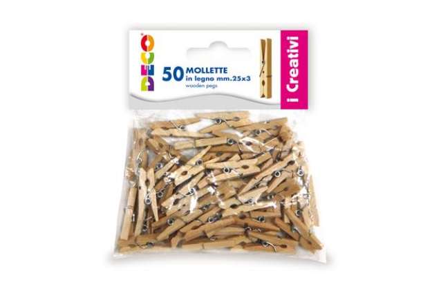Immagine di Mollettine mini - in legno - colore naturale - 25 mm - Deco - conf. 50 pezzi