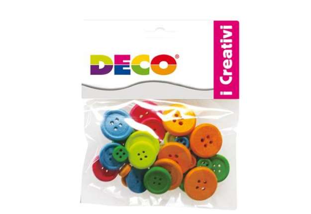 Immagine di Bottoni - in legno - colori neon - Deco - conf. 30 pezzi