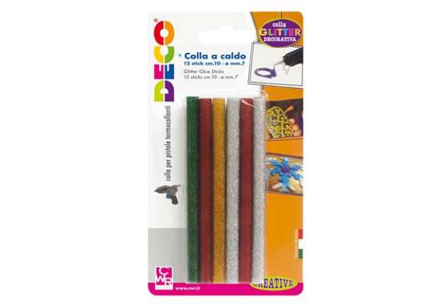 Immagine di Colle stick per pistole mini -  glitter assortiti - ø 7mm - lunghezza 10 cm - Deco - conf. 12 pezzi