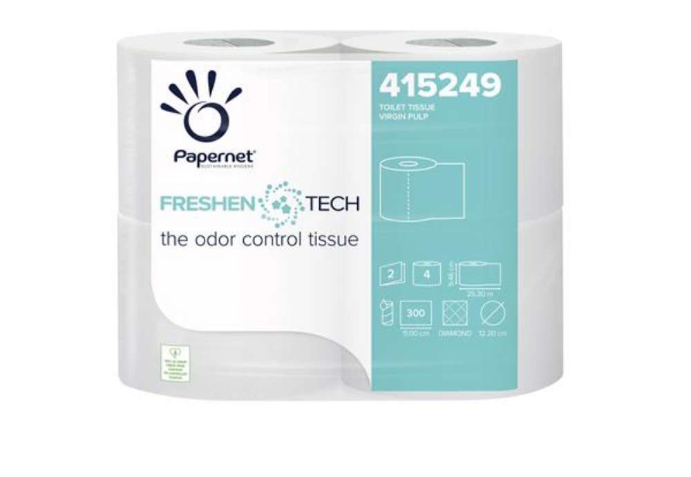 Immagine di Carta igienica classica Freshen Tech - 2 veli - 300 strappi - diametro 12,2 cm - 9,5 cm x 33,3 mt -