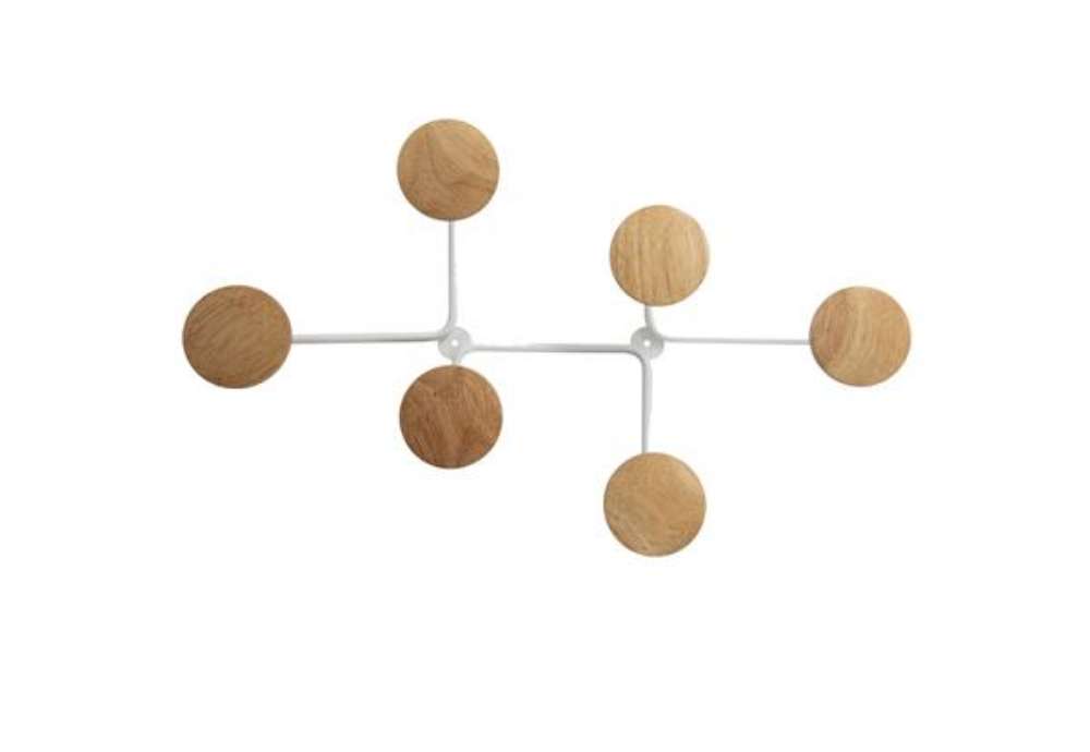 Immagine di Appendiabiti da muro - 6 posti - 12 x 28 x 7 cm - metallo/legno - bianco - Alba