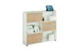 Immagine di Libreria bassa Tetris a 3 ripiani ante scorrevoli - 120x35x116 cm - bianco/rovere