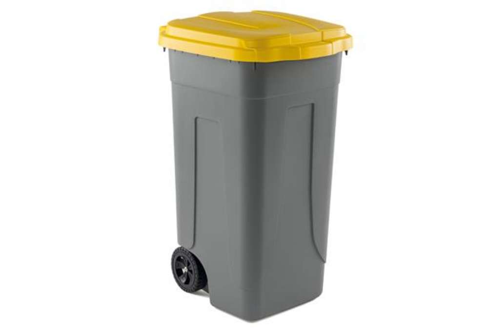 Immagine di Bidone mobile - con chiusura a clip - 49x54x85 cm - 100 L - grigio/giallo - Mobil Plastic