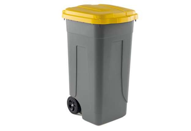 Immagine di Bidone mobile - con chiusura a clip - 49x54x85 cm - 100 L - grigio/giallo - Mobil Plastic