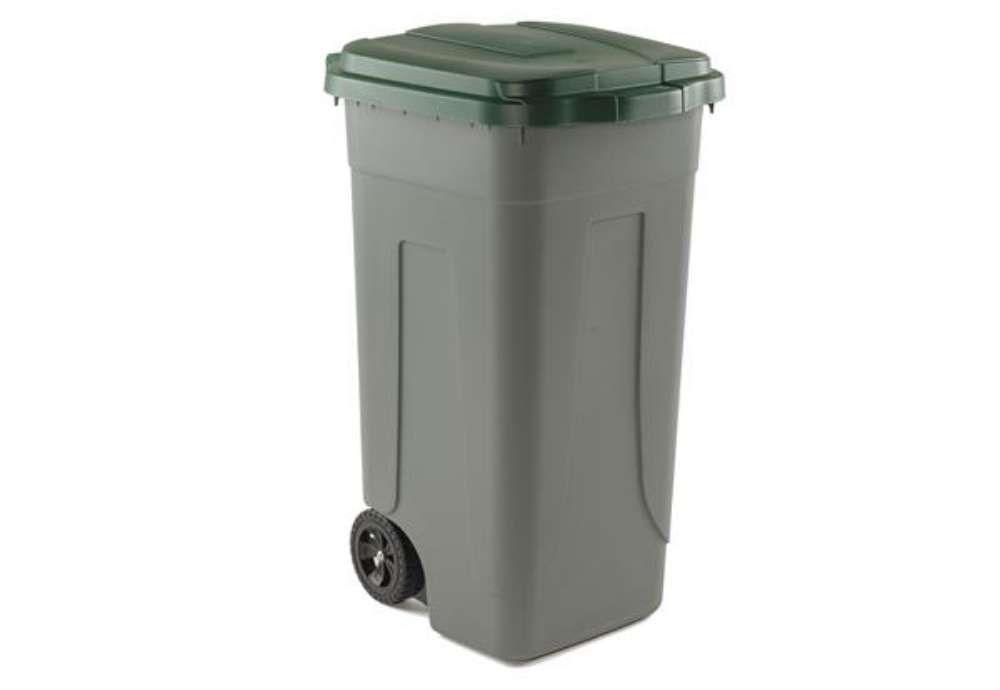 Immagine di Bidone mobile - con chiusura a clip - 49x54x85 cm - 100 L - grigio/verde - Mobil Plastic