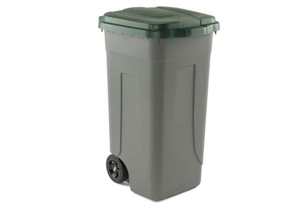 Immagine di Bidone mobile - con chiusura a clip - 49x54x85 cm - 100 L - grigio/verde - Mobil Plastic