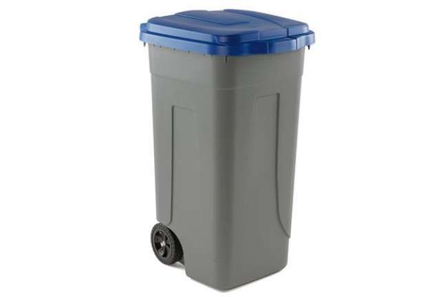 Immagine di Bidone mobile - con chiusura a clip - 49x54x85 cm - 100 L - grigio/blu - Mobil Plastic