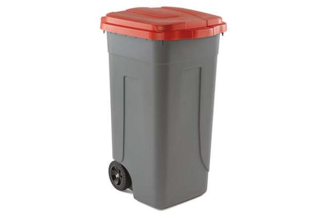 Immagine di Bidone mobile - 49x54x85 cm - con chiusura a clip - 100 L - grigio/rosso - Mobil Plastic