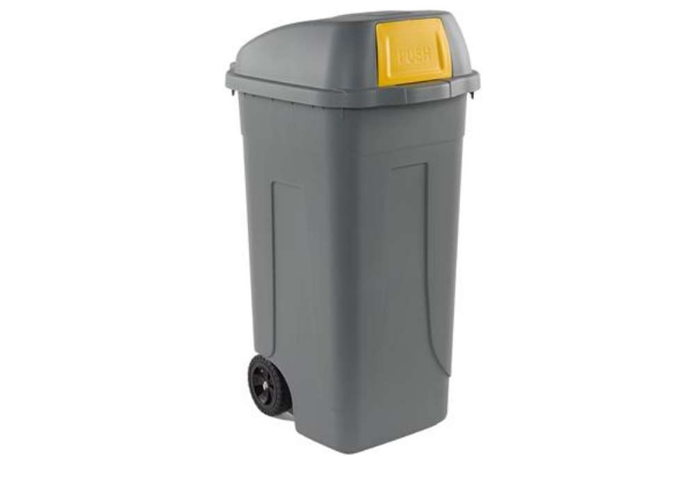 Immagine di Bidone mobile Push - con coperchio - 49x54x95 cm - 100 L - grigio/giallo - Mobil Plastic