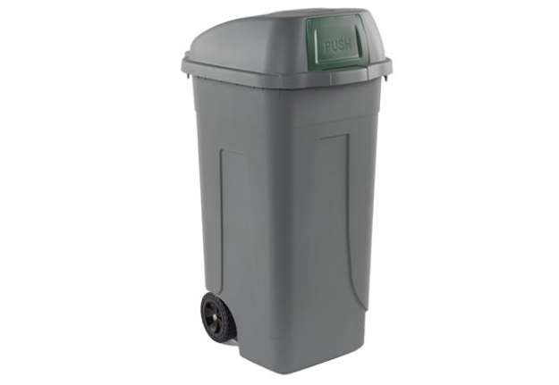 Immagine di Bidone mobile Push - con coperchio - 49x54x95 cm - 100 L - grigio/verde - Mobil Plastic