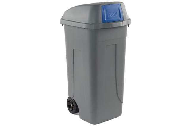 Immagine di Bidone mobile Push - con coperchio - 49x54x95 cm - 100 L - grigio/blu - Mobil Plastic
