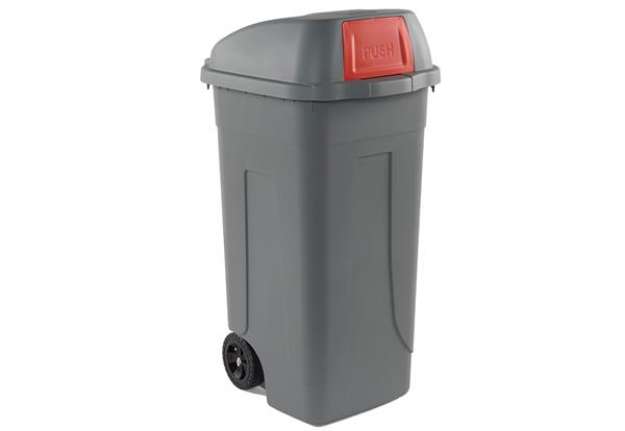 Immagine di Bidone mobile Push - con coperchio - 49x54x95 cm - 100 L - grigio/rosso - Mobil Plastic