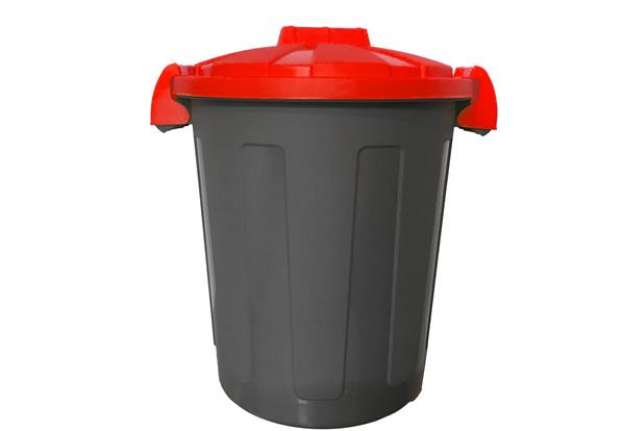Immagine di Contenitore portarifiuti Dusty - diametro 36 cm - altezza 45 cm - 25 L - coperchio rosso - nero - Mo