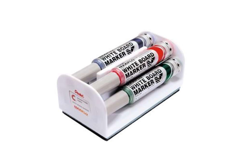 Immagine di Marcatori Maxiflo con cancellino - punta conica 6 mm - colori assortiti - Pentel - set 4 + 1 pezzi