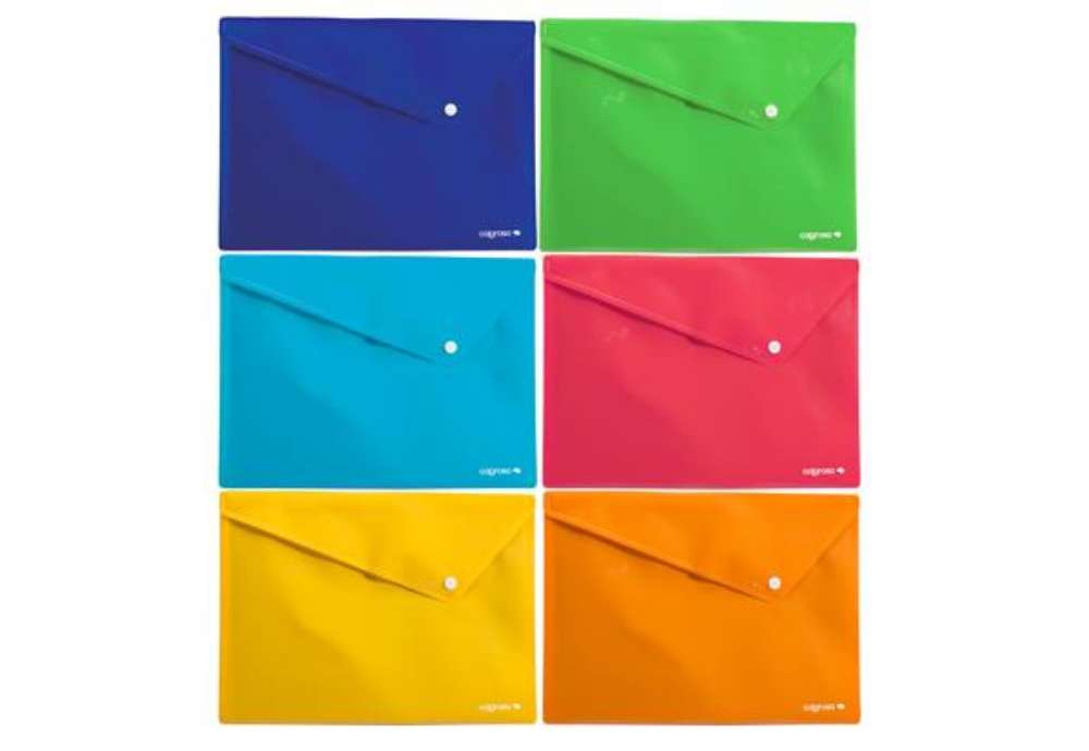 Immagine di Busta con bottone - 33 x 24,5 cm - PP - colori assortiti - Colorosa - conf. 6 pezzi