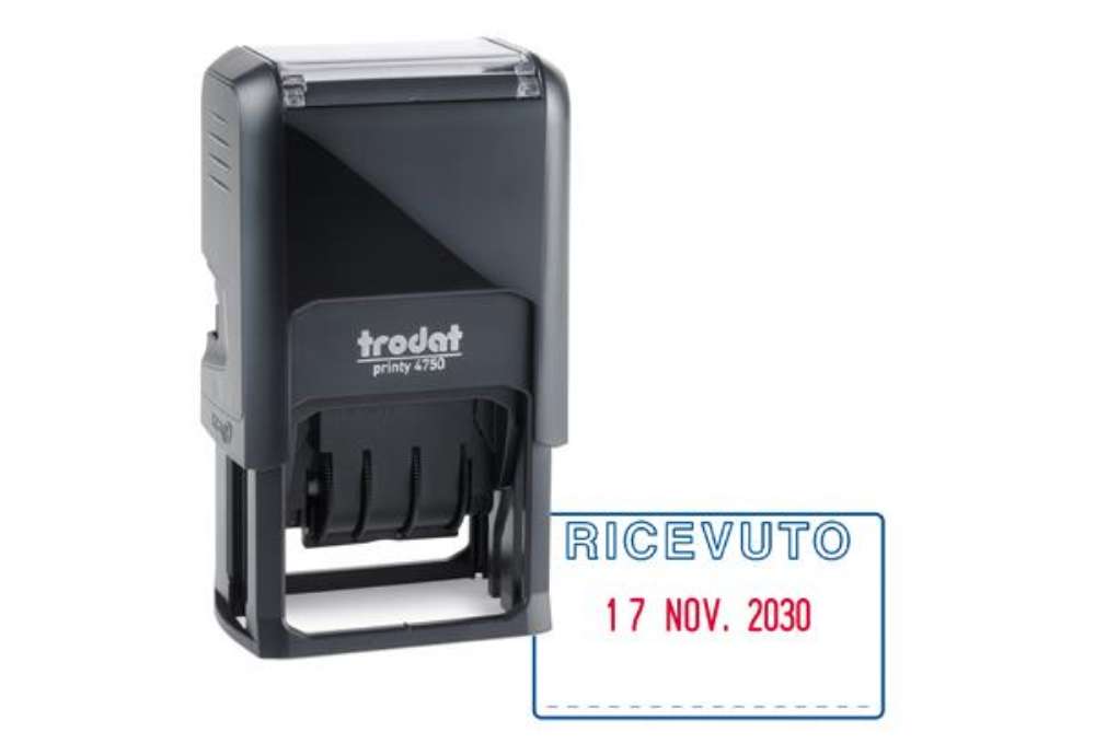 Immagine di Timbro Printy 4750/L autoinchiostrante - DATA + RICEVUTO - 4,1 x 2,4 cm - 4 mm - bicolore - Trodat