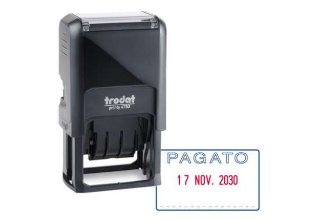 Immagine di Timbro Printy 4750/L autoinchiostrante - DATA + PAGATO - 41 x 24 mm - 4 mm - bicolore - Trodat