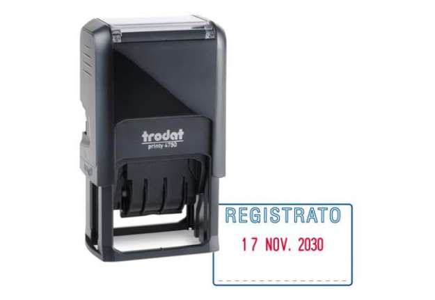 Immagine di Timbro Printy 4750/L autoinchiostrante - DATA + REGISTRATO - 4,1 x 2,4 cm - 4 mm - bicolore - Trodat