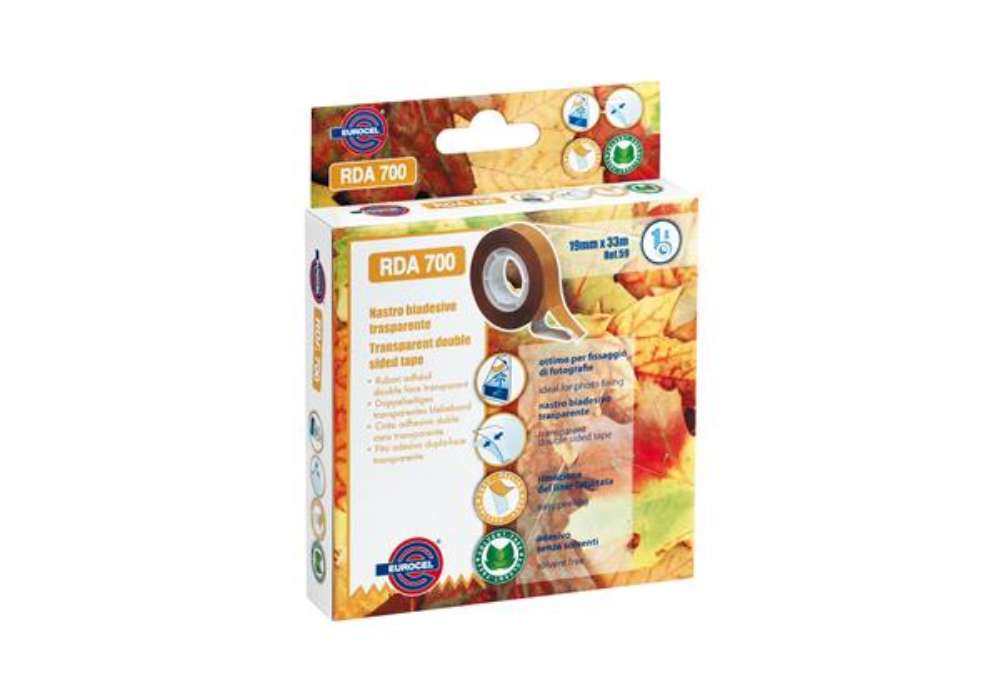 Immagine di Nastro biadesivo 700RDA - 19 mm x 33 m - acrilico - trasparente - Eurocel