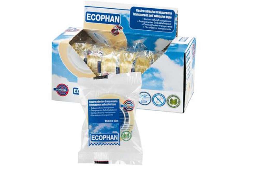 Immagine di Nastro adesivo Ecophan - confezionato singolarmente - 15 mm x 10 m - acrilico - trasparente - Euroce