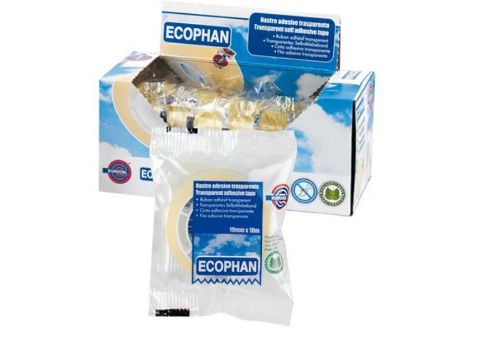 Immagine di Nastro adesivo Ecophan - confezionato singolarmente - 19 mm x 10 m - acrilico - trasparente - Euroce